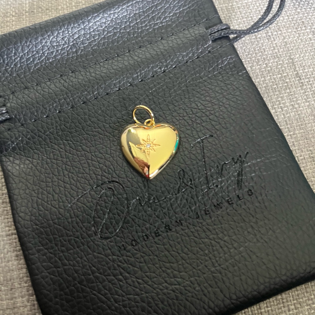 Gold Heart Starburst Pendant Charm - Modern Heirloom - New In Bag & Dust Bag